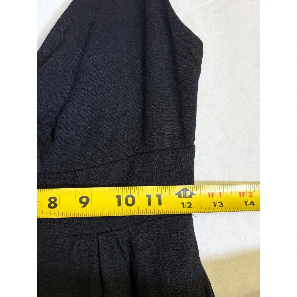 Fab'rik Black Linen Blend Size Small Tie Front Button Midi Dress PD15753 - Picture 7 of 8